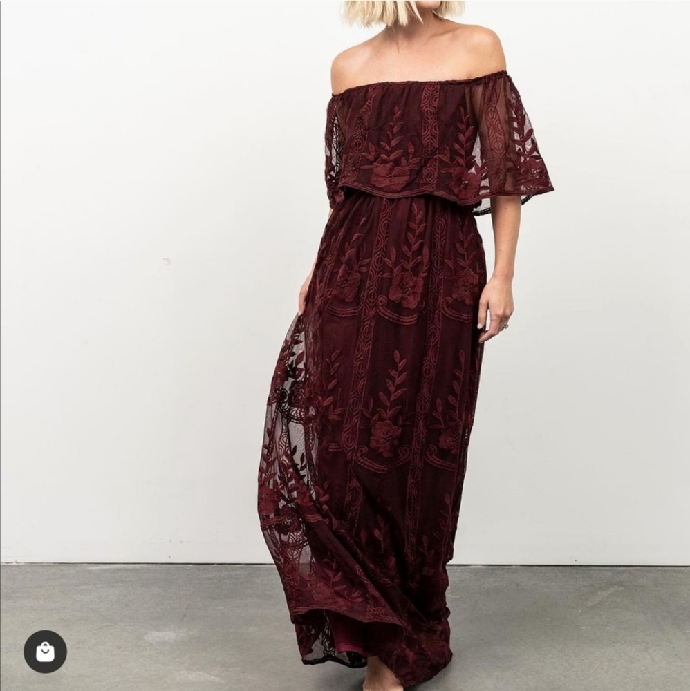 BALTIC BORN Maxi Lace Off-Shoulder  Dress In Mulberry